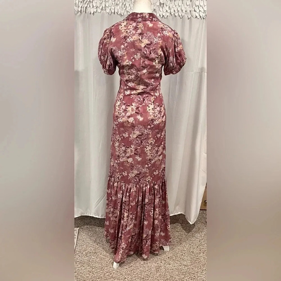 NWT CAROLINE CONSTAS Nancy Floral Silk Puff-Sleeve Maxi Dress Ex Small Authentic - Picture 9 of 16